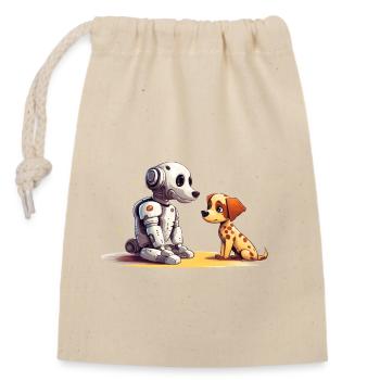 Freunde "Hund und Roboter" Shirt Freundschaft - Verschließbarer Geschenkbeutel aus Baumwolle (14x20cm) - Natur - Vorne