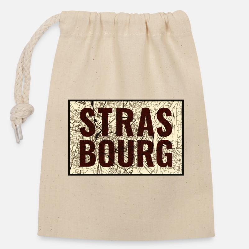 Strasbourg Stadtkarte Druck - Verschließbarer Geschenkbeutel aus Baumwolle (14x20cm) - Natur