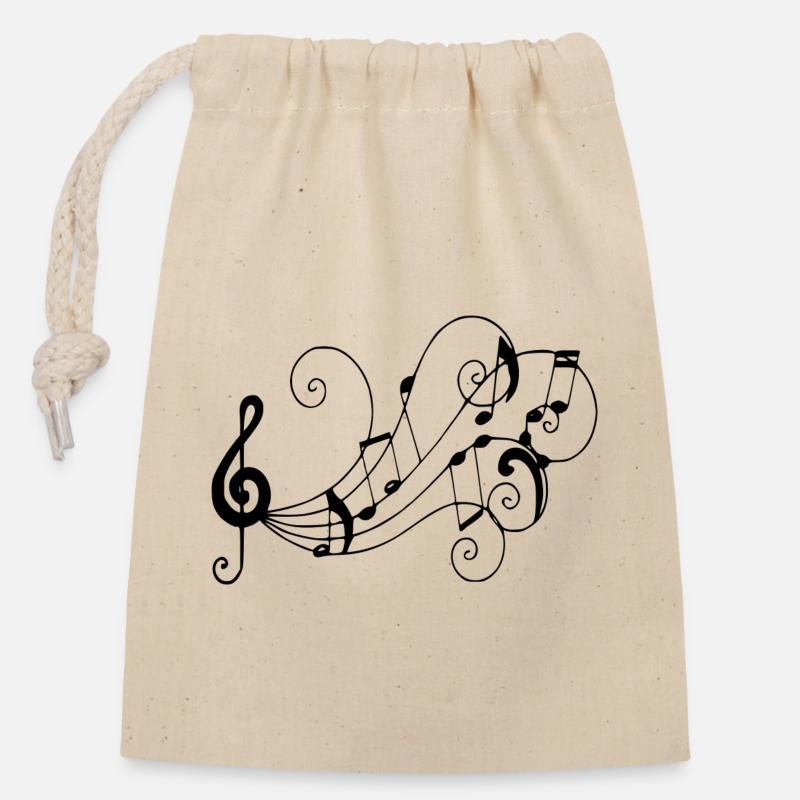Notes de musique - Sac cadeau en coton avec cordon (14 x 20 cm) - nature