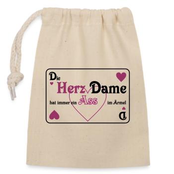 Skat Herz Dame Ass im Ärmel Schrift quer Mau-Mau - Verschließbarer Geschenkbeutel aus Baumwolle (14x20cm) - Natur - Vorne
