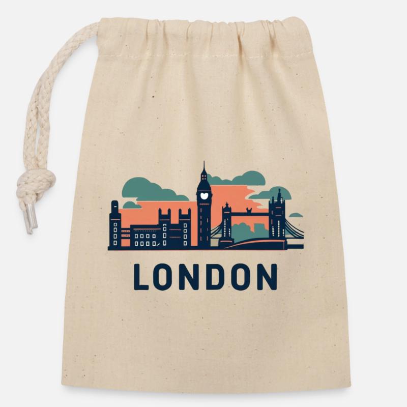 London Skyline Sunset Retro - Closable cotton gift bag (14x20cm) - nature
