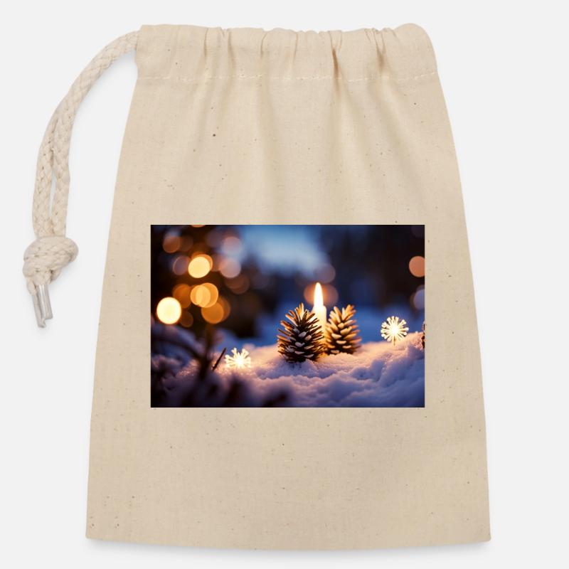 de Noël dans la forêt - Sac cadeau en coton avec cordon (14 x 20 cm) - nature