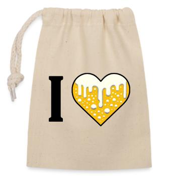 I ♥️ BEER | I love hop malt beer - Closable cotton gift bag (14x20cm) - nature - Front