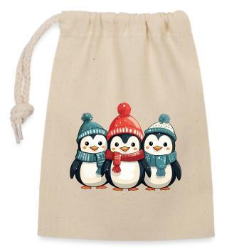 Pingouins de Noël écharpe chapeau Noël mignon mignon - Sac cadeau en coton avec cordon (14 x 20 cm) - nature - Devant