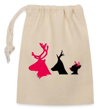 Christmas deer heads - Closable cotton gift bag (14x20cm) - nature - Front