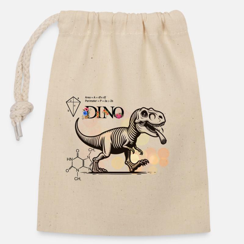 Dino - Sac cadeau en coton avec cordon (14 x 20 cm) - nature