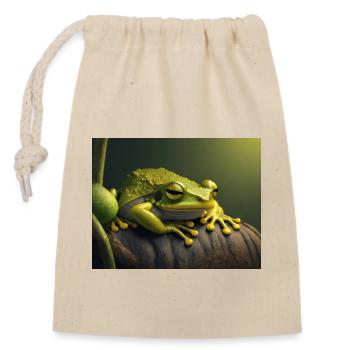 Cute animals doing hibernation – frog - Closable cotton gift bag (14x20cm) - nature - Front