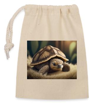 Cute animals doing hibernation – turtle - Closable cotton gift bag (14x20cm) - nature - Front
