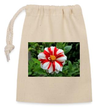 Dahlie weiß rot Blüte ,Blume - Verschließbarer Geschenkbeutel aus Baumwolle (14x20cm) - Natur - Vorne