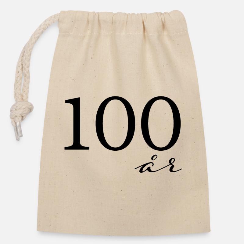 100 ans - Sac cadeau en coton avec cordon (14 x 20 cm) - nature