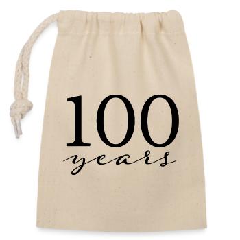 100 Jahre - Verschließbarer Geschenkbeutel aus Baumwolle (14x20cm) - Natur - Vorne