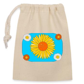 Gerbera auf türkis - Verschließbarer Geschenkbeutel aus Baumwolle (14x20cm) - Natur - Vorne