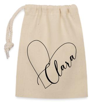 Clara Name Herzlinie - Verschließbarer Geschenkbeutel aus Baumwolle (14x20cm) - Natur - Vorne