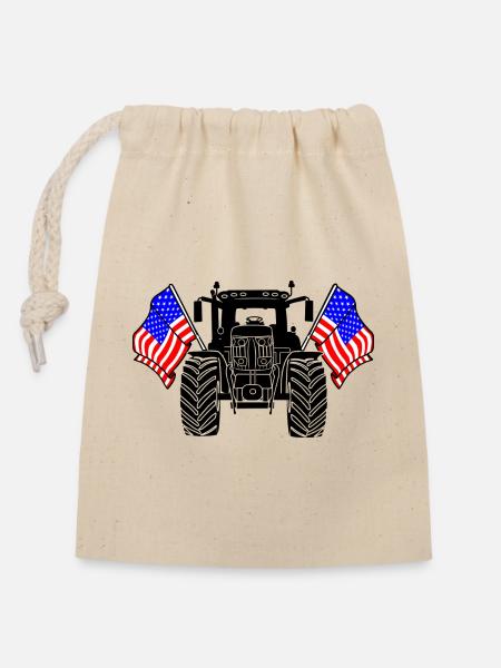 Traktor Zwei Flaggen USA - Verschließbarer Geschenkbeutel aus Baumwolle (14x20cm) - Natur
