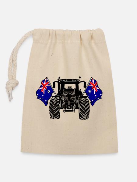 Traktor zwei Flaggen Australien - Verschließbarer Geschenkbeutel aus Baumwolle (14x20cm) - Natur
