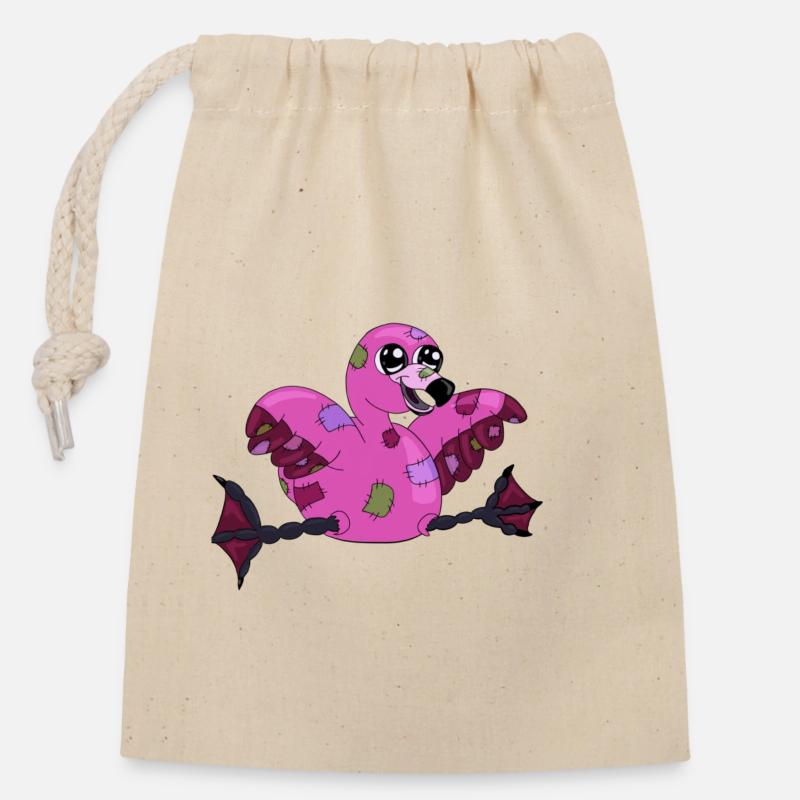 Flamant - Sac cadeau en coton avec cordon (14 x 20 cm) - nature