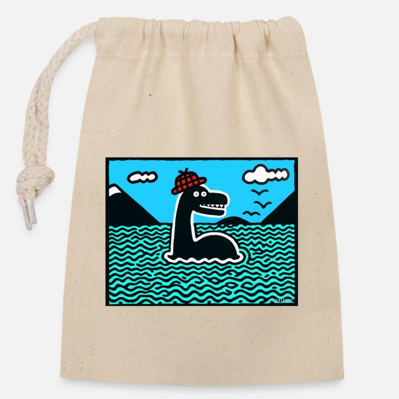 Monstre du Loch Ness de Nessie - Sac cadeau en coton avec cordon (14 x 20 cm) - nature