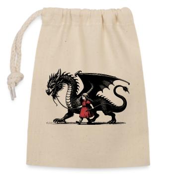 Little girl with kite - Closable cotton gift bag (14x20cm) - nature - Front