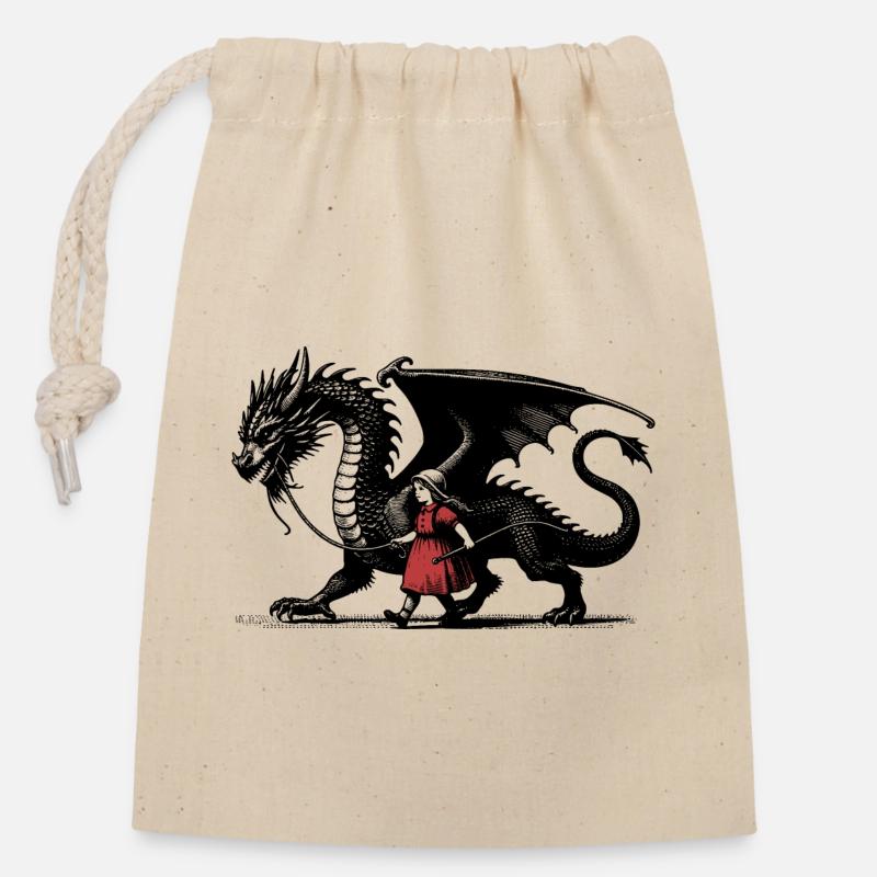 Little girl with kite - Closable cotton gift bag (14x20cm) - nature