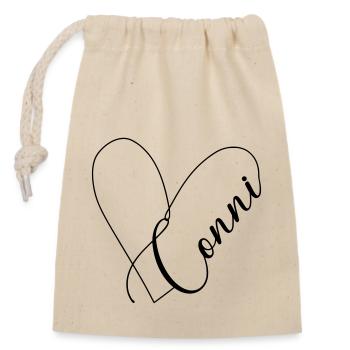 Conni Name Herzlinie - Verschließbarer Geschenkbeutel aus Baumwolle (14x20cm) - Natur - Vorne