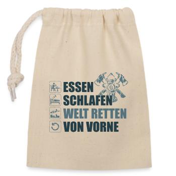 Feuerwehrmann / Feuerwehrfrau rettet die Welt - Verschließbarer Geschenkbeutel aus Baumwolle (14x20cm) - Natur - Vorne