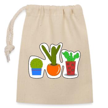 Autocollant Cactus - Sac cadeau en coton avec cordon (14 x 20 cm) - nature - Devant
