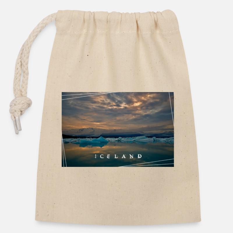 Islande Jökulsárlón - Sac cadeau en coton avec cordon (14 x 20 cm) - nature