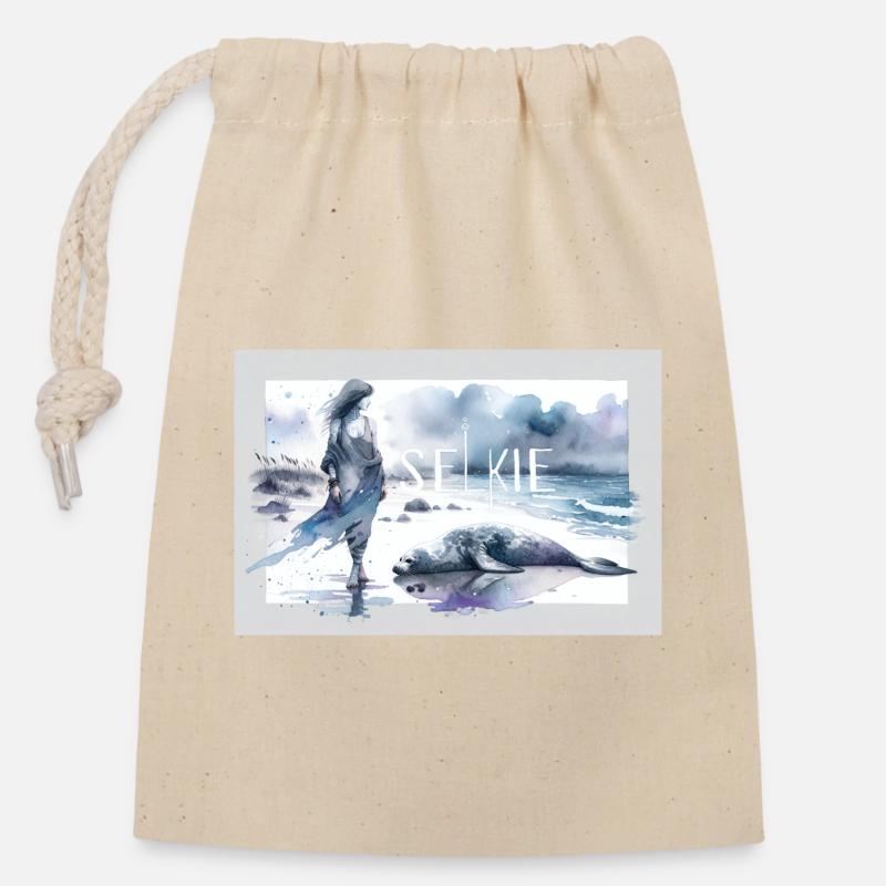 Selkie on the beach - Closable cotton gift bag (14x20cm) - nature
