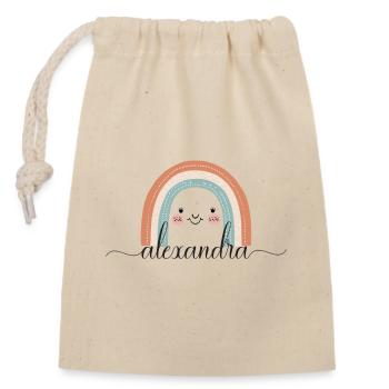 Alexandra! Regenbogen, personalisierbar - Verschließbarer Geschenkbeutel aus Baumwolle (14x20cm) - Natur - Vorne
