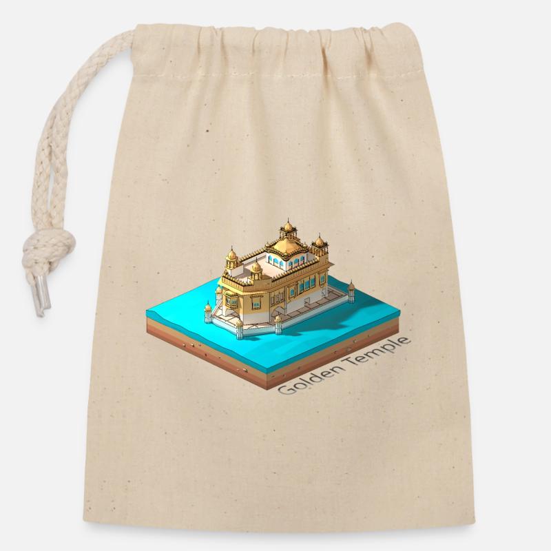 Temple d’Or géométrique low poly - Sac cadeau en coton avec cordon (14 x 20 cm) - nature