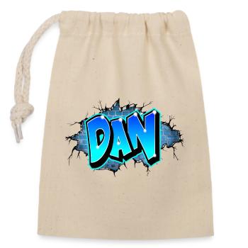 Graffiti DAN mur fissures briques bleus - Sac cadeau en coton avec cordon (14 x 20 cm) - nature - Devant