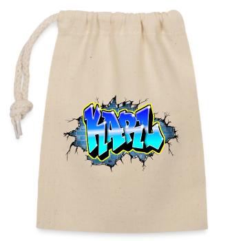 Graffiti KARL Blauer Backsteinriss - Verschließbarer Geschenkbeutel aus Baumwolle (14x20cm) - Natur - Vorne
