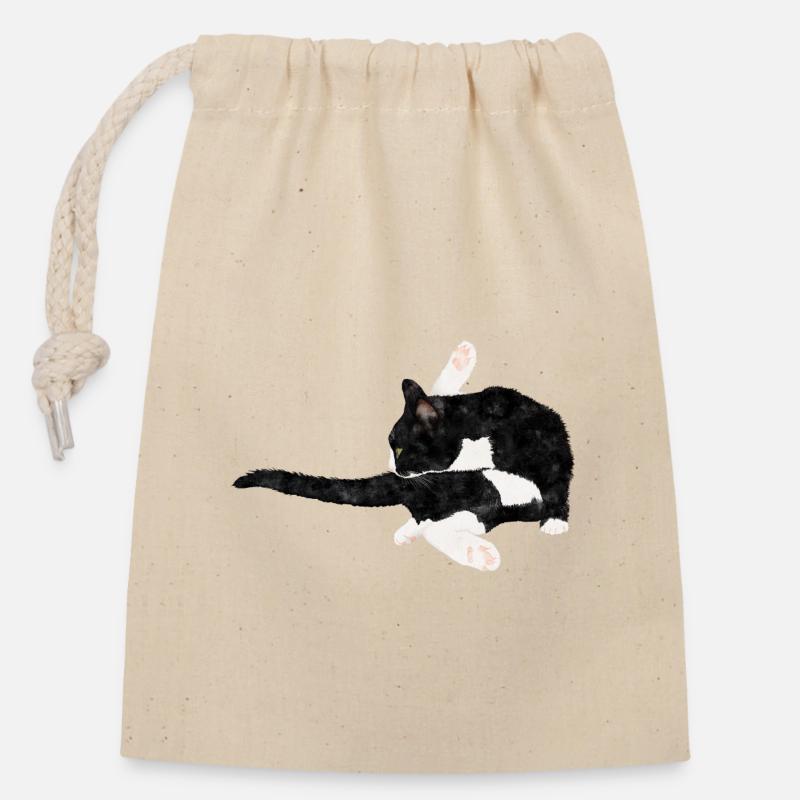 Cat - Closable cotton gift bag (14x20cm) - nature