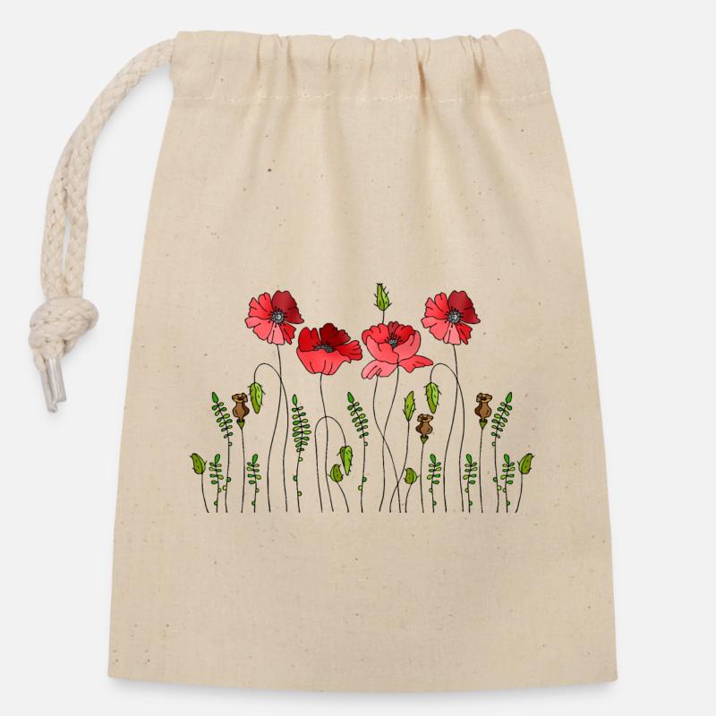 Fleur - Sac cadeau en coton avec cordon (14 x 20 cm) - nature