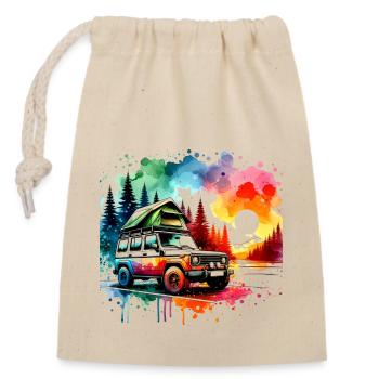 Dachzelt Camping Design mit Wasserfarben - Verschließbarer Geschenkbeutel aus Baumwolle (14x20cm) - Natur - Vorne