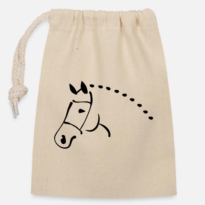 Cheval - Sac cadeau en coton avec cordon (14 x 20 cm) - nature