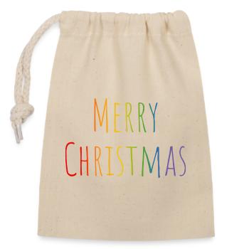 Merry Christmas regenbogen - Verschließbarer Geschenkbeutel aus Baumwolle (14x20cm) - Natur - Vorne