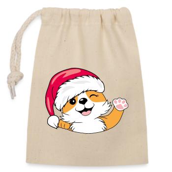 Chien Santa Corgi agitant la main - Sac cadeau en coton avec cordon (14 x 20 cm) - nature - Devant