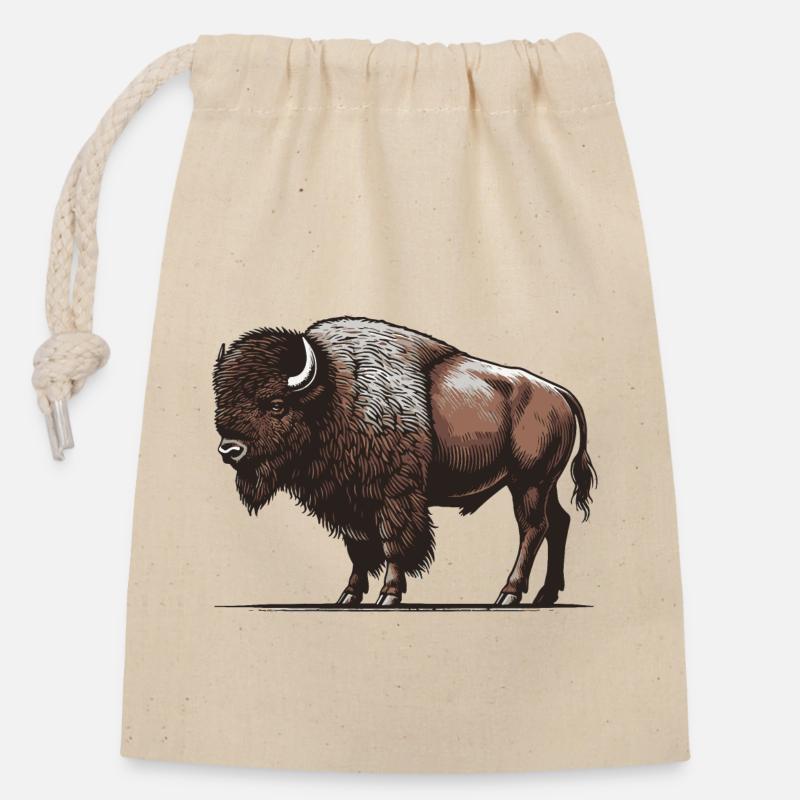 Bison - Closable cotton gift bag (14x20cm) - nature