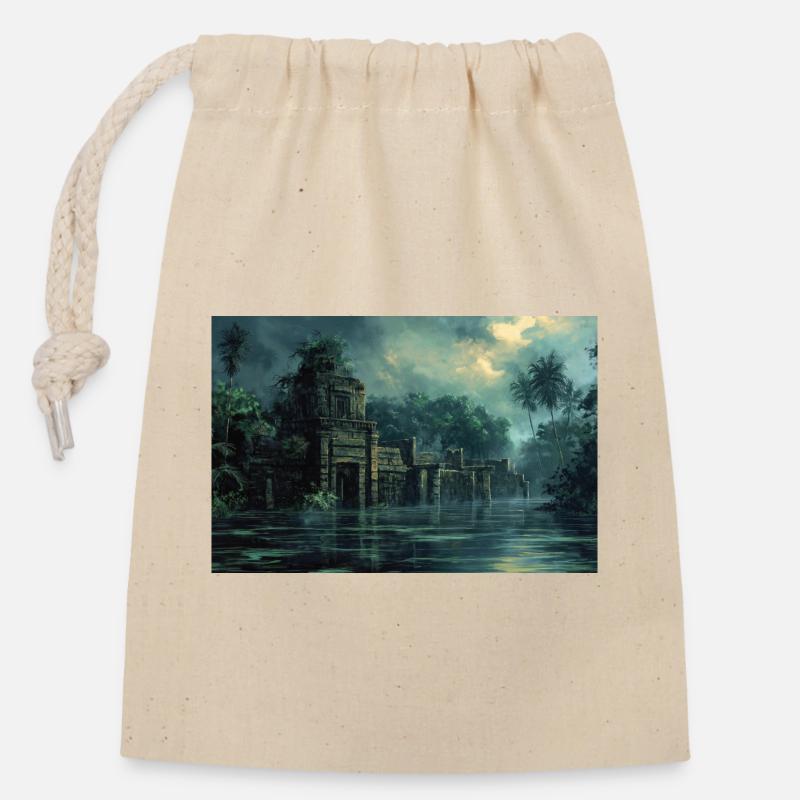 Poster Illustration Ruined jungle landscape - Closable cotton gift bag (14x20cm) - nature