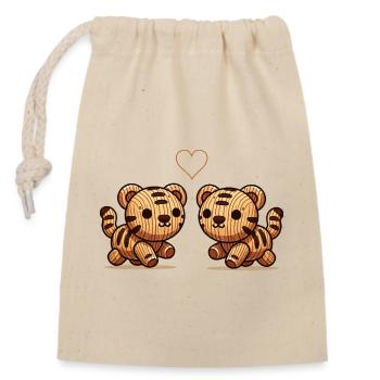 Tigre en bois couple amour - Sac cadeau en coton avec cordon (14 x 20 cm) - nature - Devant
