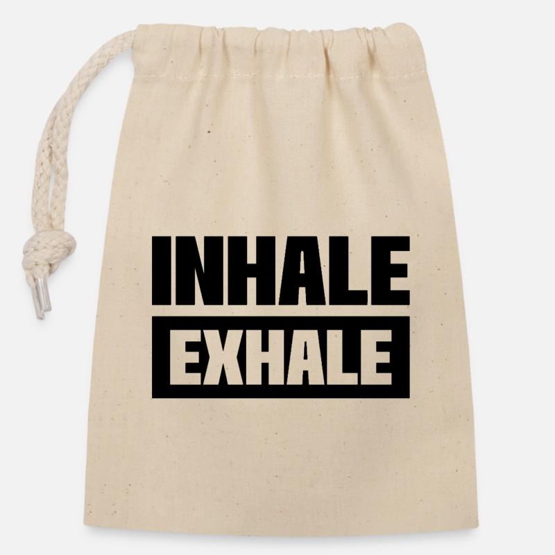 INHALE EXHALE - Closable cotton gift bag (14x20cm) - nature