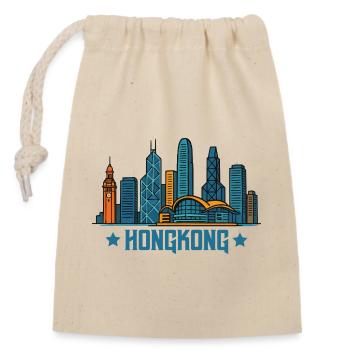 Hong Kong City Skyline - Closable cotton gift bag (14x20cm) - nature - Front