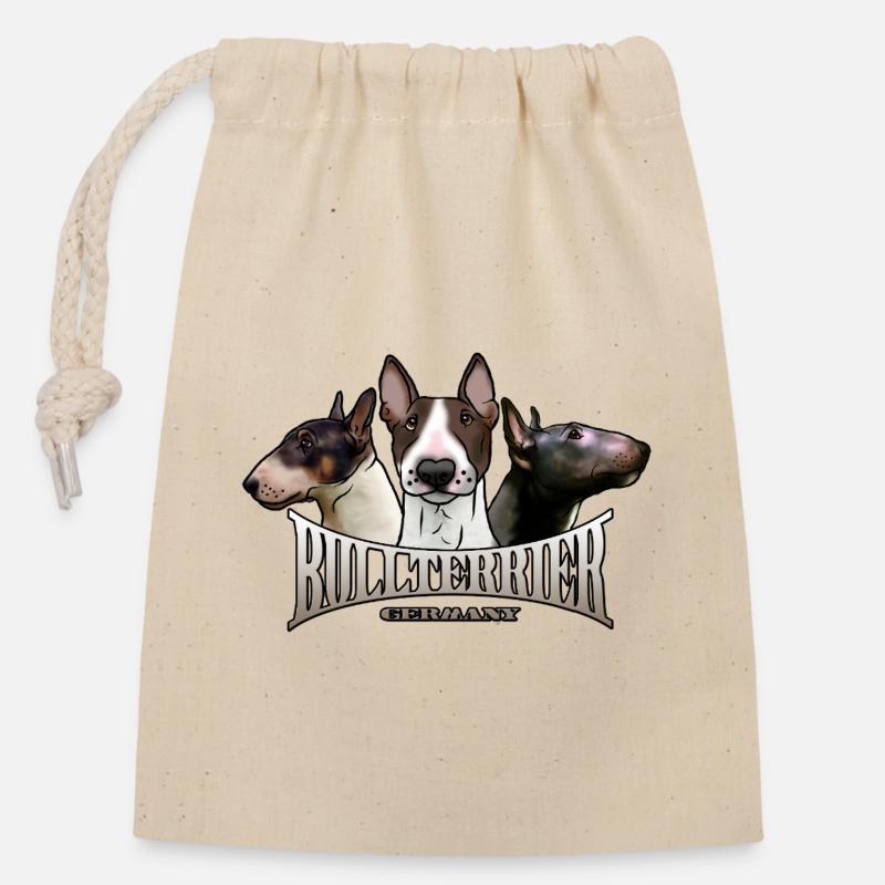 Trio de Bull Terrier avec lettrage - Sac cadeau en coton avec cordon (14 x 20 cm) - nature