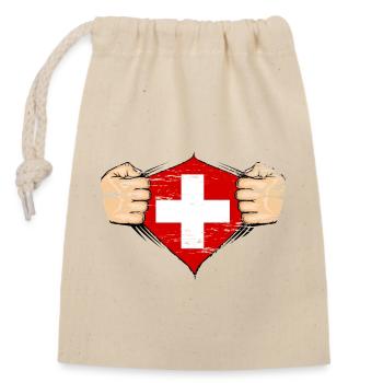 Drapeau suisse utilisé - Sac cadeau en coton avec cordon (14 x 20 cm) - nature - Devant