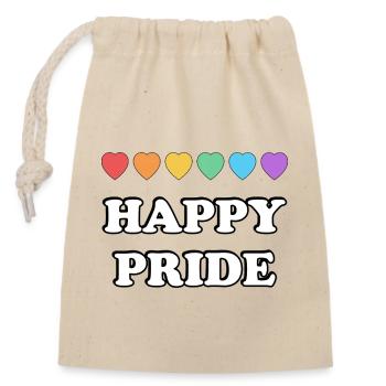 Happy Pride Regenbogenherzen - Verschließbarer Geschenkbeutel aus Baumwolle (14x20cm) - Natur - Vorne