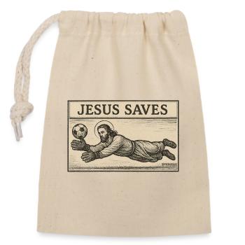 Jesus Saves – Divine LOLs - Closable cotton gift bag (14x20cm) - nature - Front