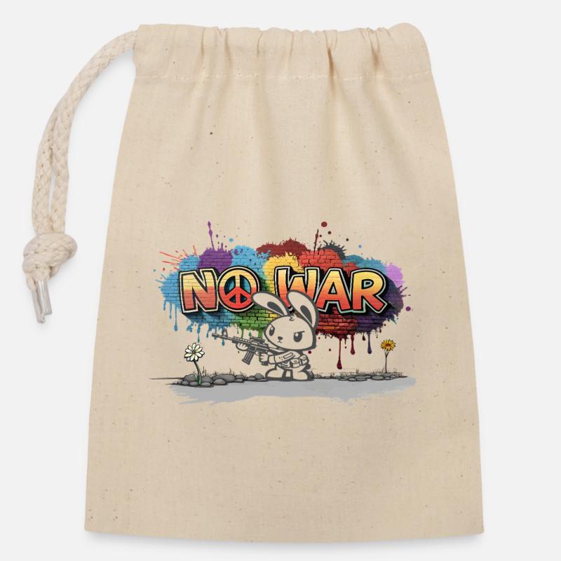 Pas de guerre - Sac cadeau en coton avec cordon (14 x 20 cm) - nature