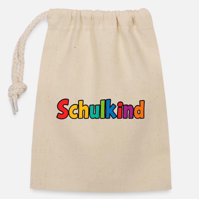 Schulkind bunt - Verschließbarer Geschenkbeutel aus Baumwolle (14x20cm) - Natur