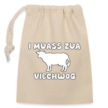 Kua viech vieh lustiger Spruch - Verschließbarer Geschenkbeutel aus Baumwolle (14x20cm) - Natur - Vorne